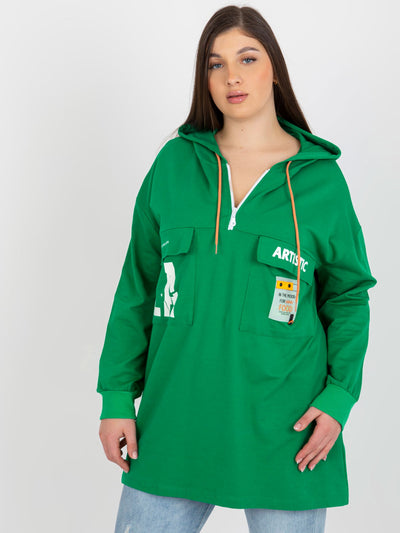 Zielona dłuższa bluza plus size z kapturem