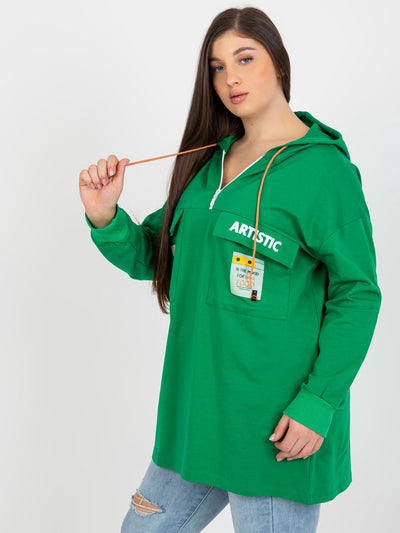 Zielona dłuższa bluza plus size z kapturem