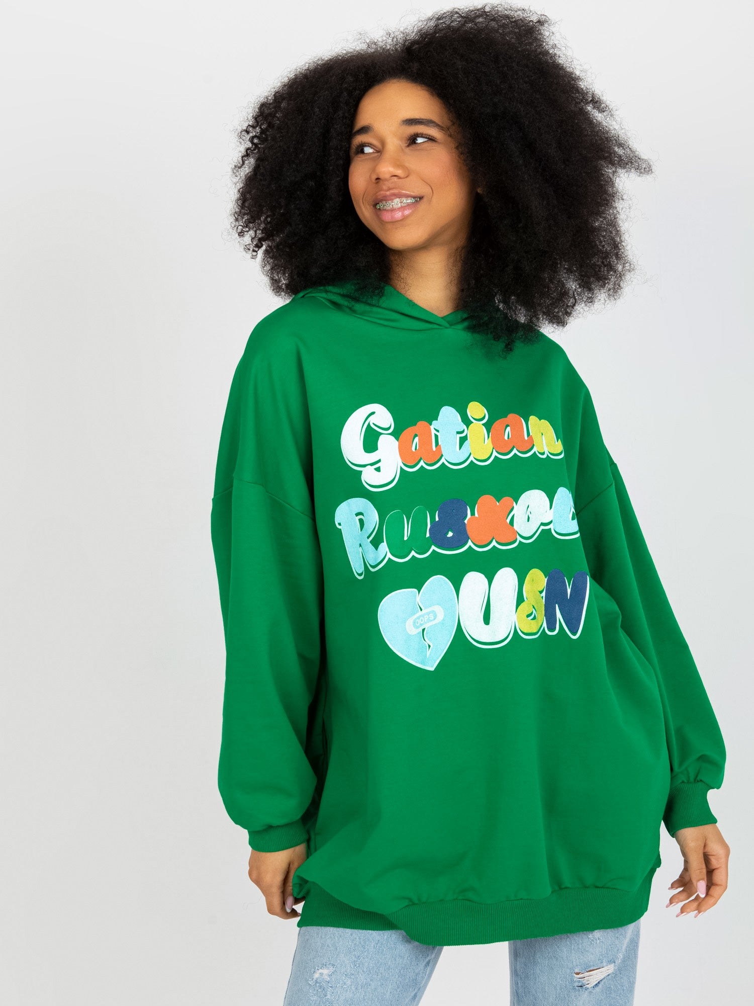 Zielona damska bluza z nadrukiem oversize