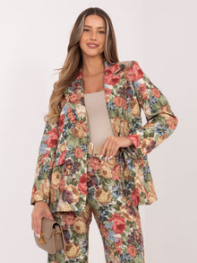 RUE PARIS Zielona elegancka marynarka w kwiaty