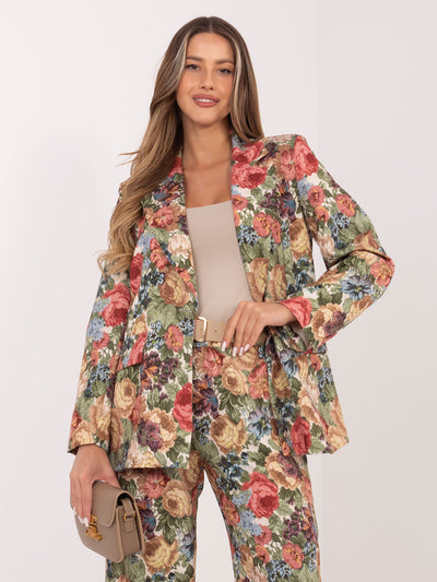 RUE PARIS Zielona elegancka marynarka w kwiaty