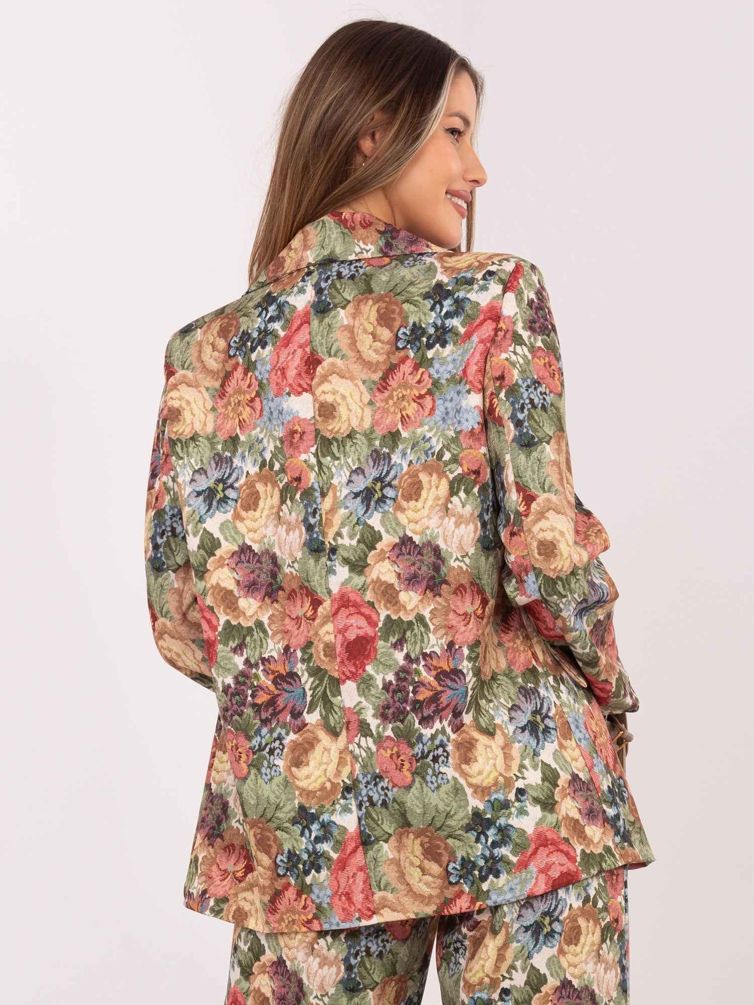 RUE PARIS Zielona elegancka marynarka w kwiaty