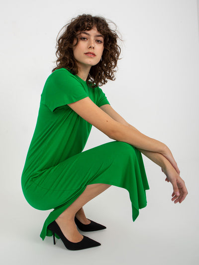 Zielona midi sukienka basic z rozcięciami Liliane
