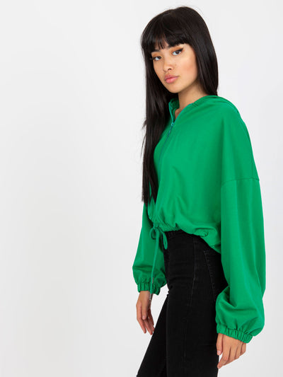 Zielona rozpinana bluza basic z kapturem RUE PARIS
