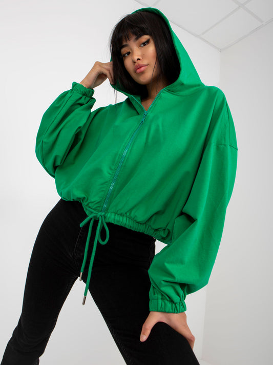 Zielona rozpinana bluza basic z kapturem RUE PARIS