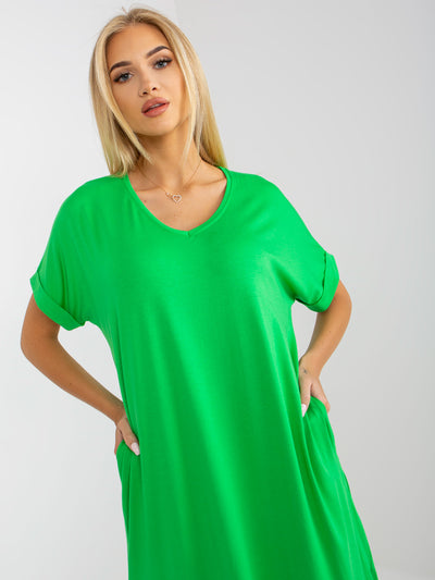 OCH BELLA  Zielona sukienka oversize z krótkim rękawem
