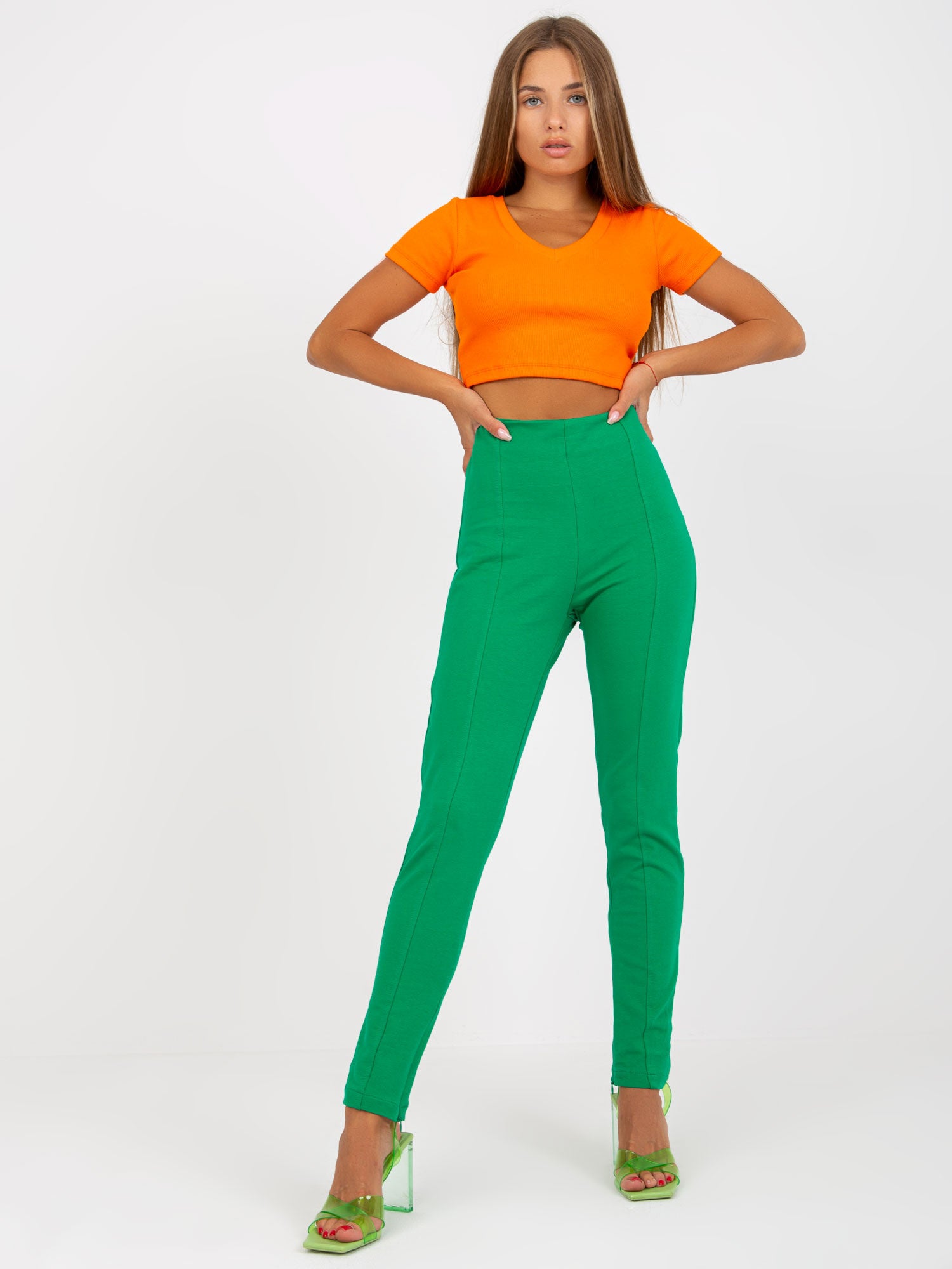 Zielone legginsy basic z rozcięciem RUE PARIS