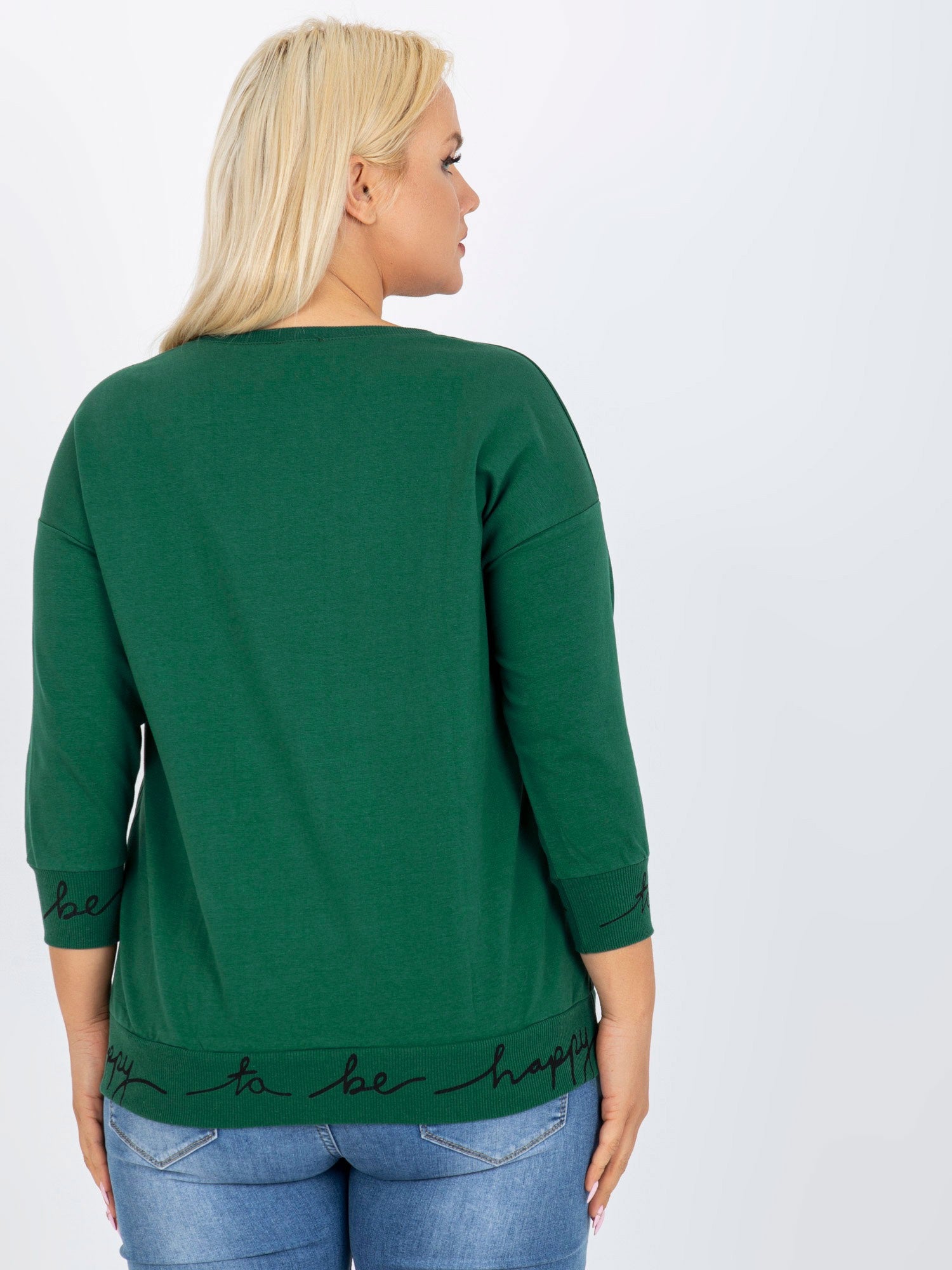 Zielono-czarna gładka bluza plus size z napisami Charliza