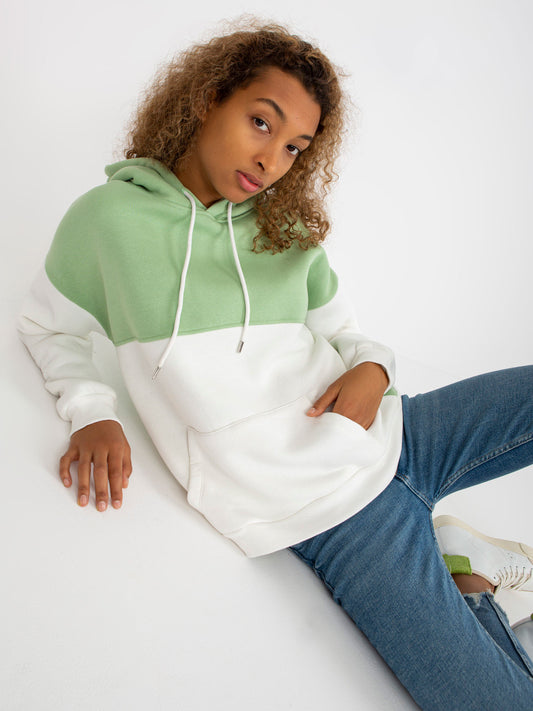 Zielono-ecru dresowa bluza basic kangurka RUE PARIS