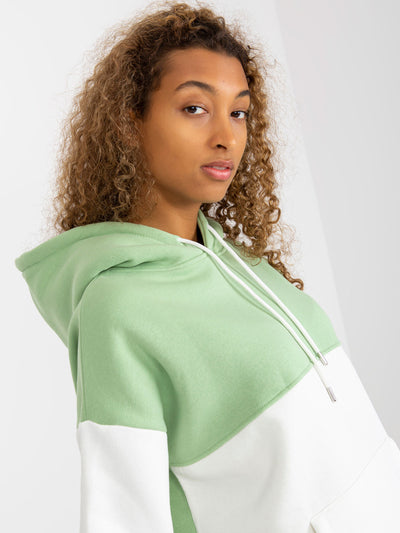 Zielono-ecru dresowa bluza basic kangurka RUE PARIS