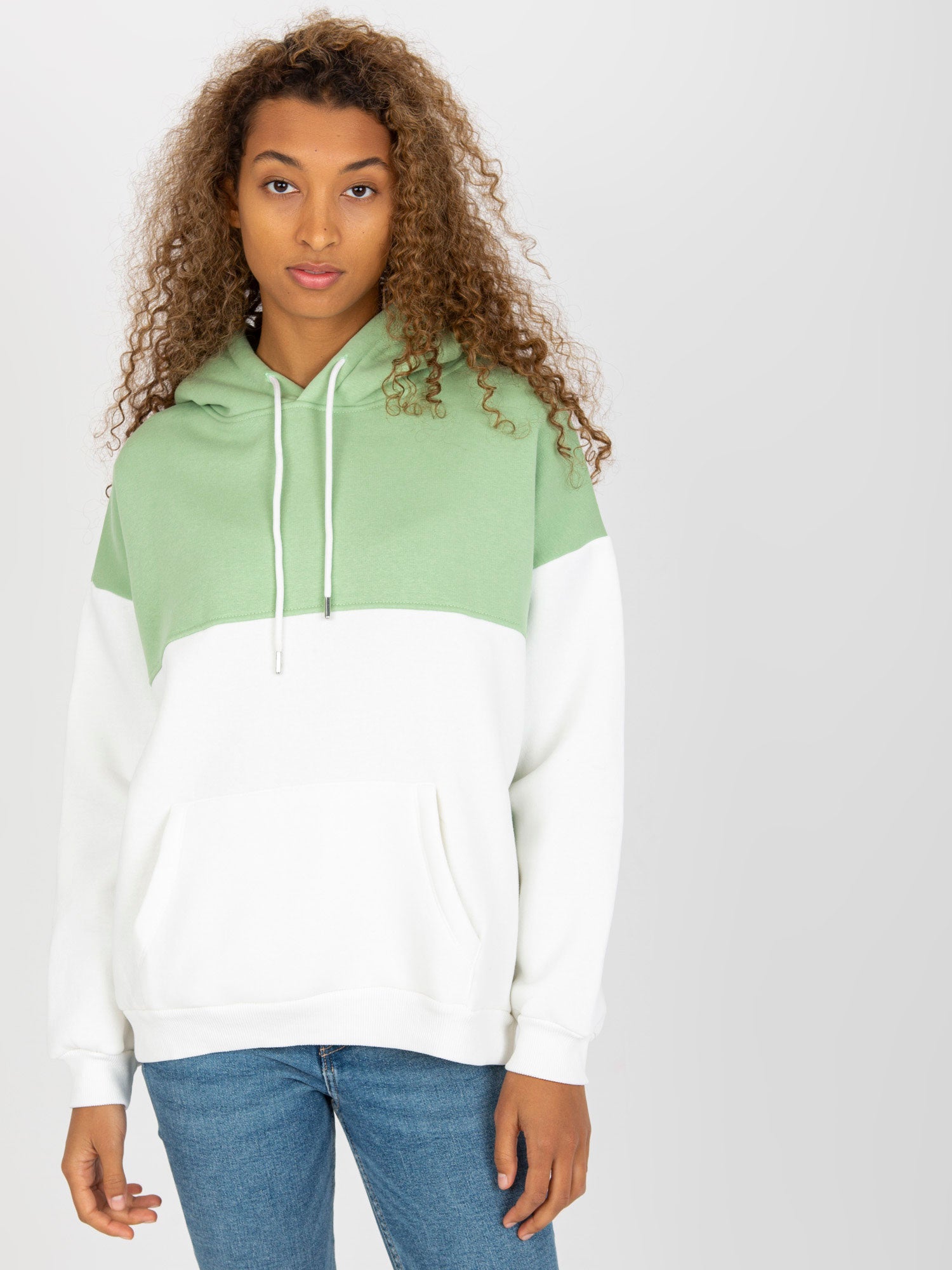 Zielono-ecru dresowa bluza basic kangurka RUE PARIS