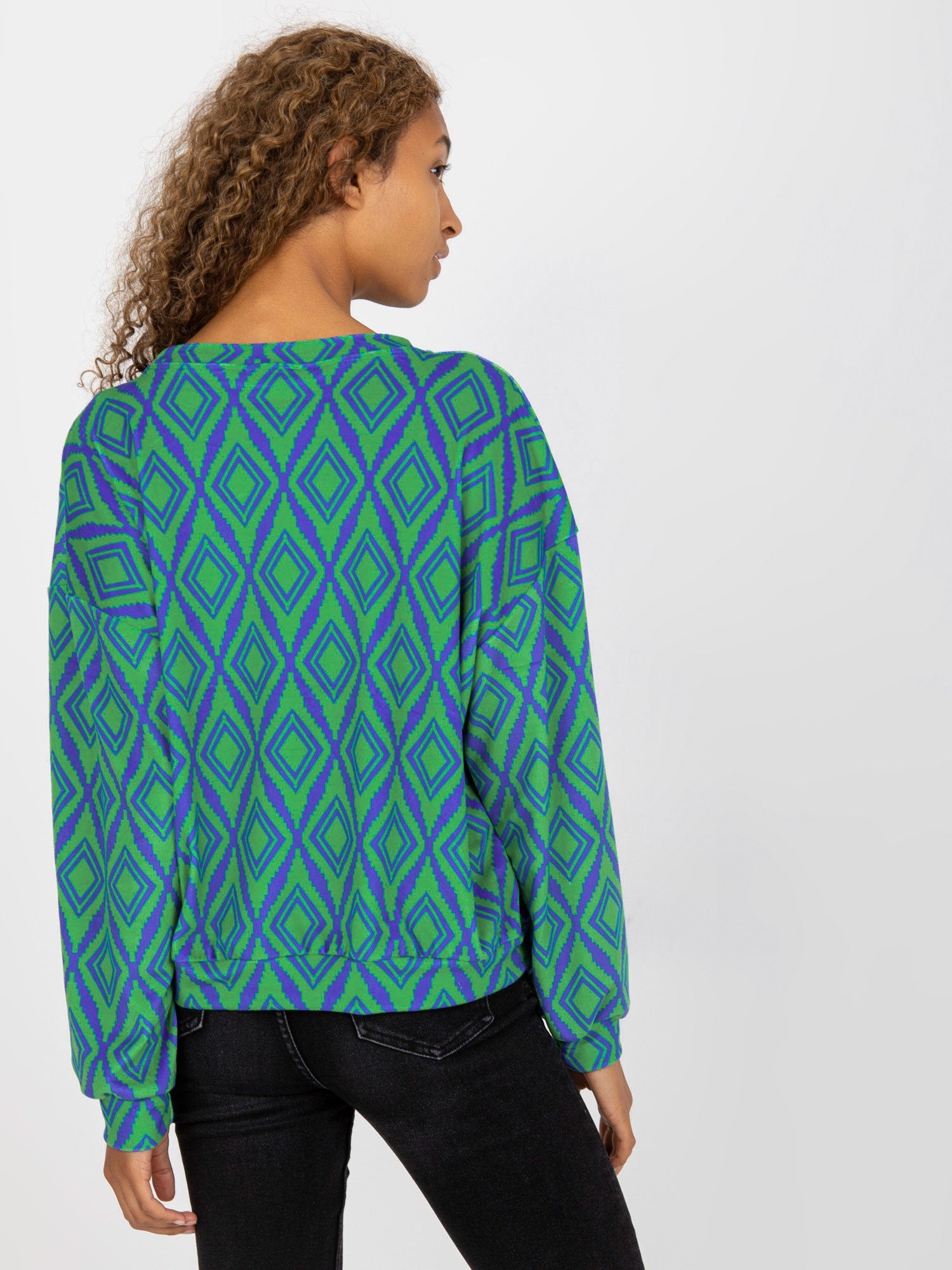 Zielono-niebieska welurowa bluza z nadrukiem RUE PARIS