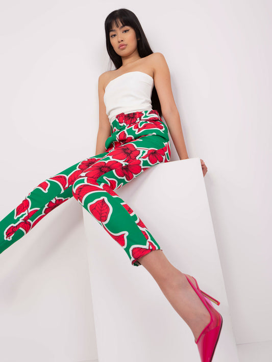 Zielono-różowe eleganckie spodnie z printem