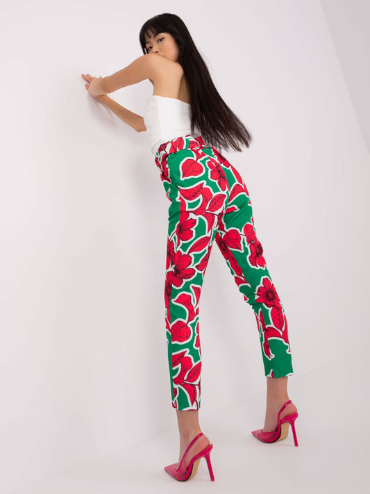 Zielono-różowe eleganckie spodnie z printem