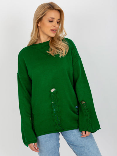 Zielony damski sweter oversize z dziurami