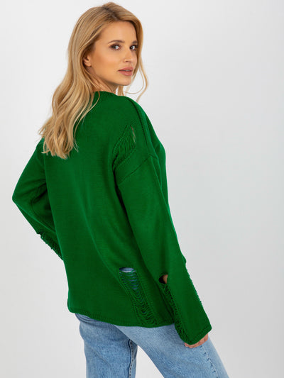 Zielony damski sweter oversize z dziurami