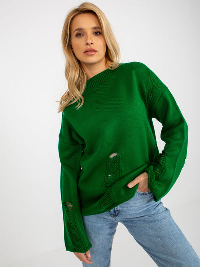 Zielony damski sweter oversize z dziurami