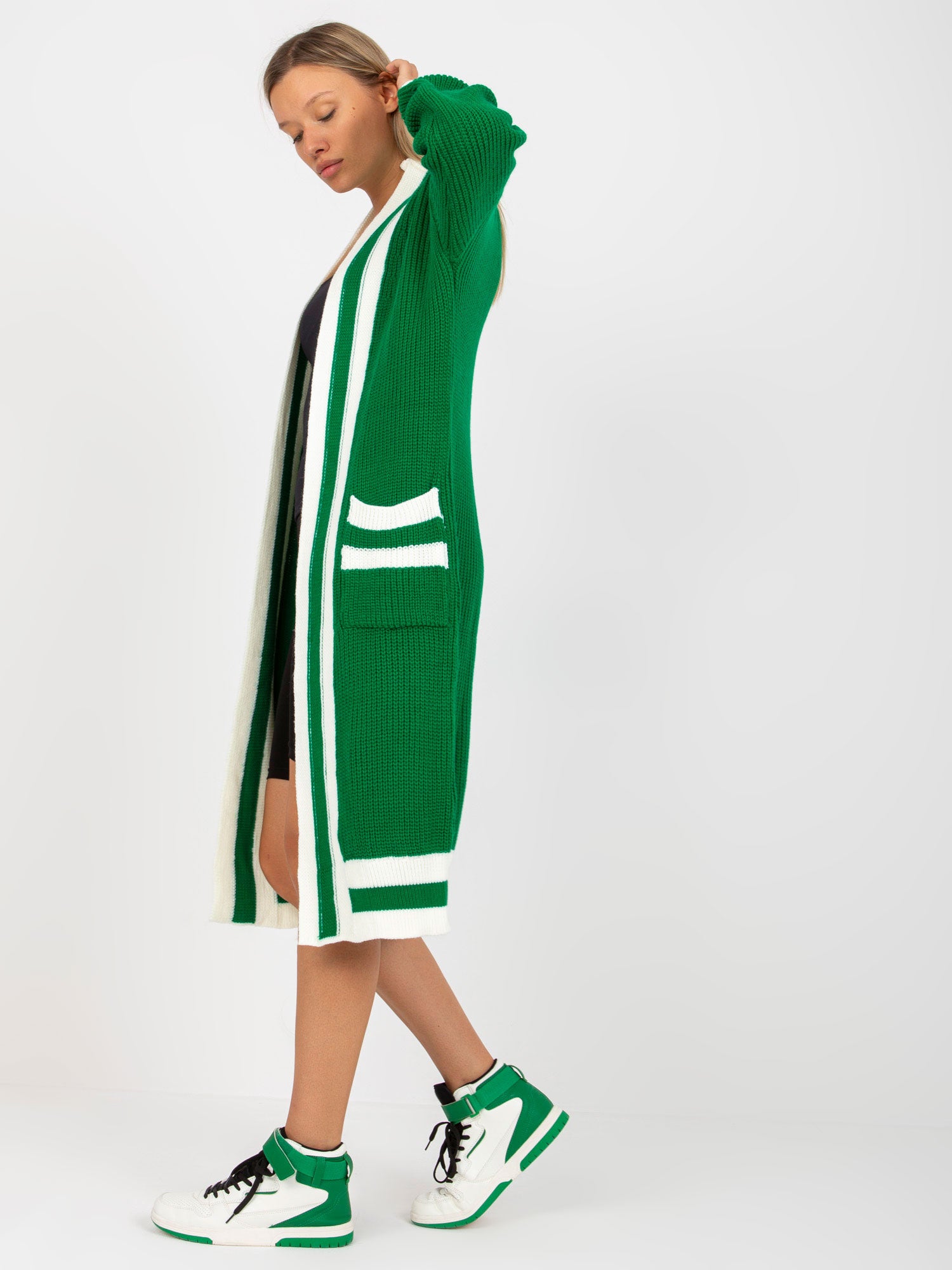 Zielony długi kardigan oversize RUE PARIS