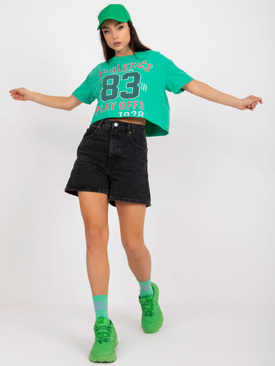 Zielony krótki bawełniany t-shirt