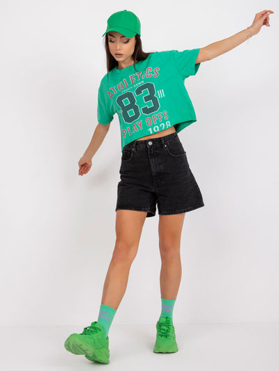 Zielony krótki bawełniany t-shirt