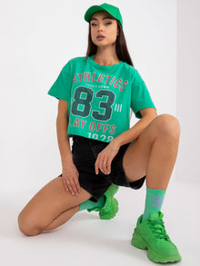 Zielony krótki bawełniany t-shirt
