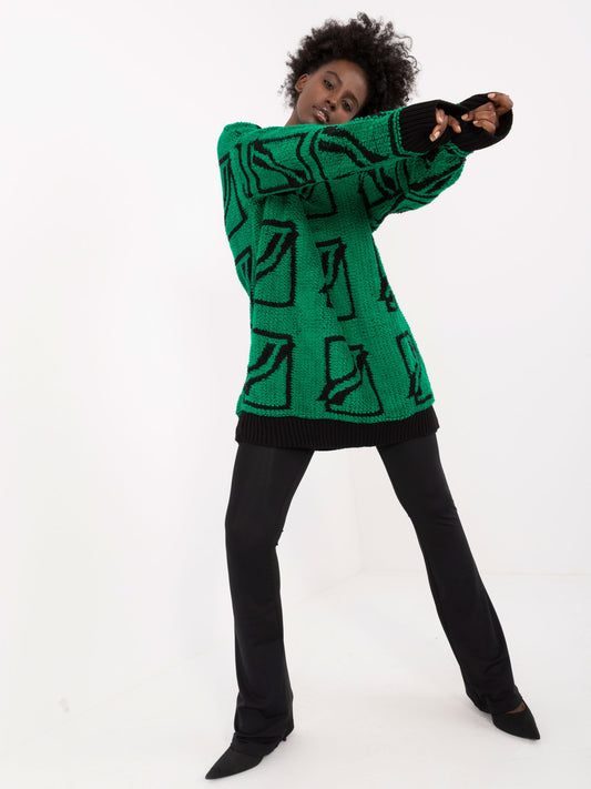 Zielony wzorzysty sweter oversize