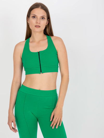 RUE PARIS Zielony prążkowany top basic z zamkiem