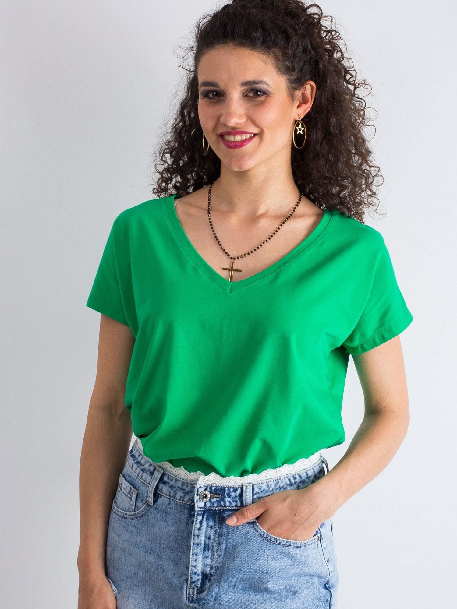 Bawełniany t-shirt V-neck zielony