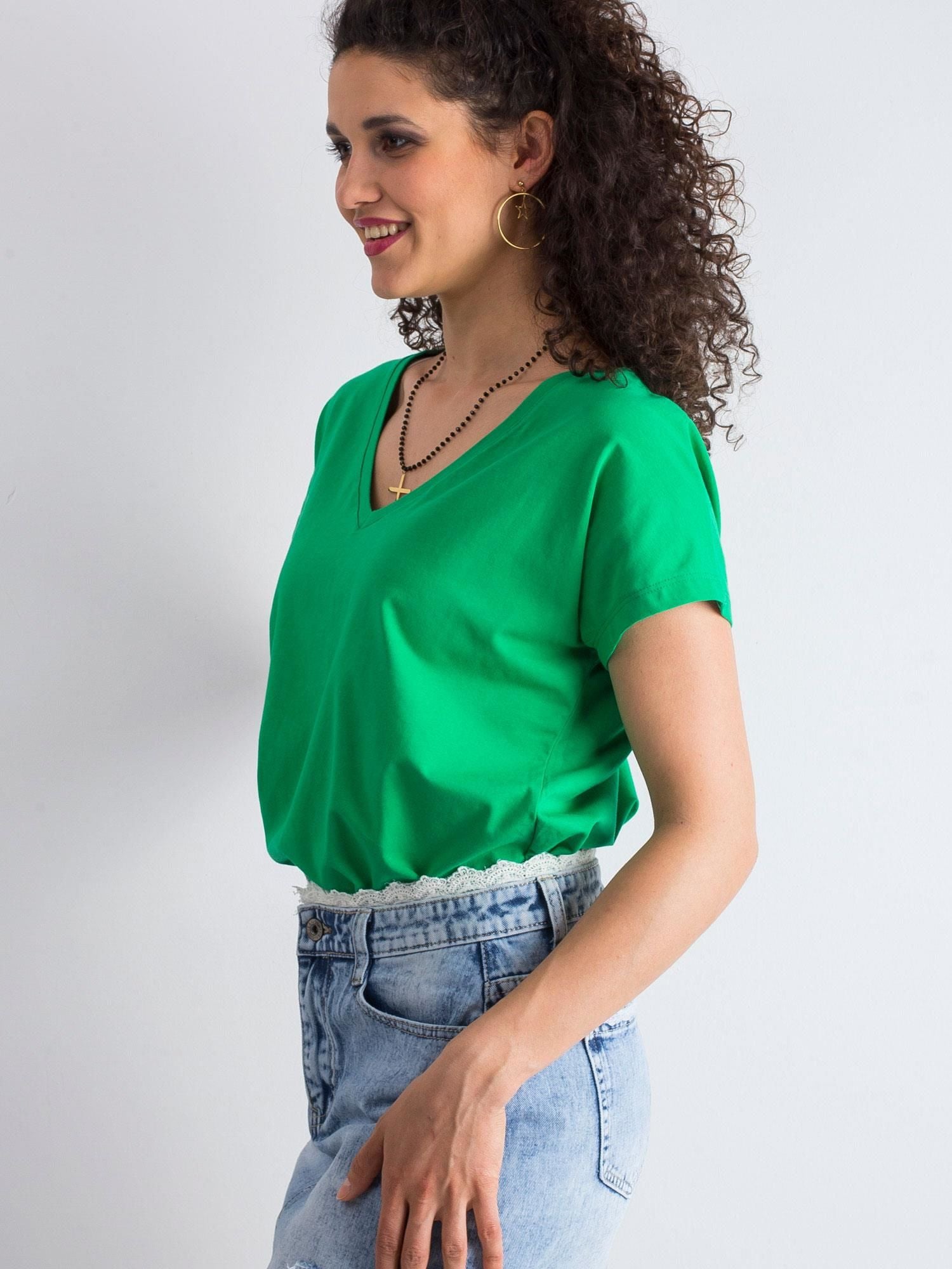 Bawełniany t-shirt V-neck zielony