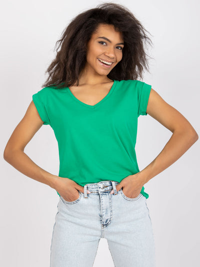 RUE PARIS Zielony t-shirt jednokolorowy