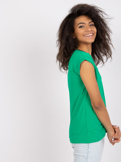 RUE PARIS Zielony t-shirt jednokolorowy