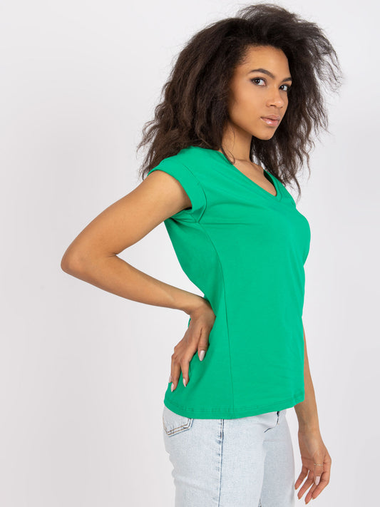 RUE PARIS Zielony t-shirt jednokolorowy