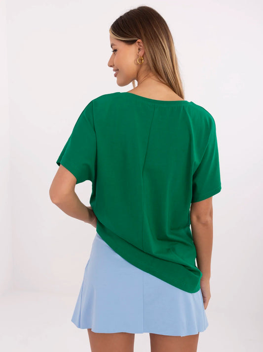 Zielony bawełniany t-shirt z napisem Manhattan