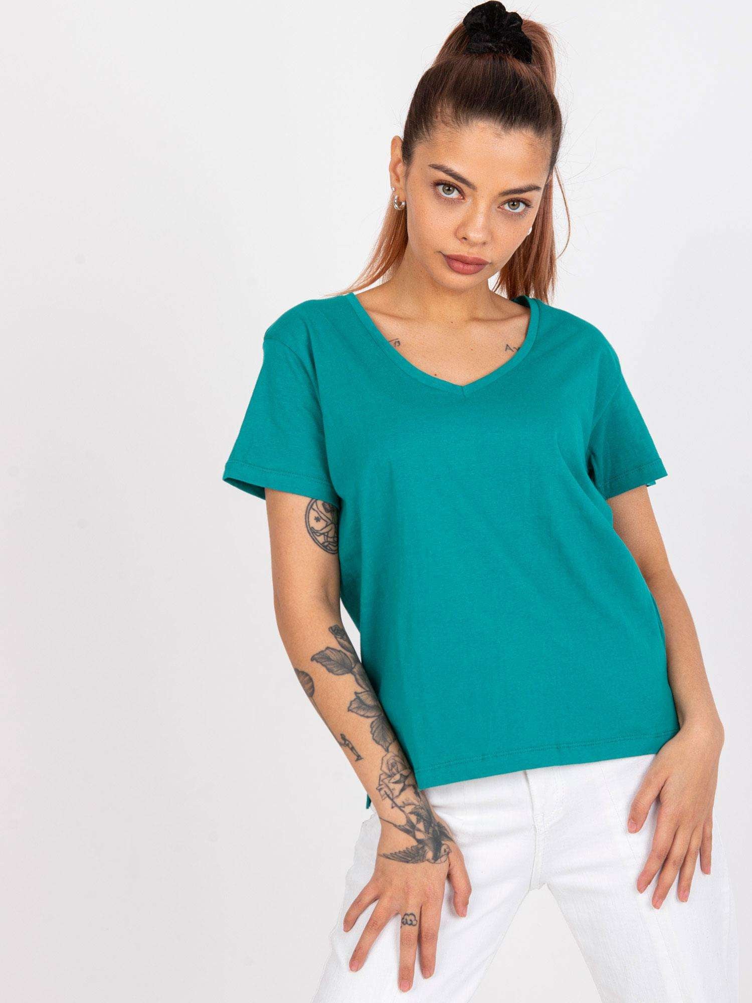 MAYFLIES Zielony t-shirt damski jednokolorowy