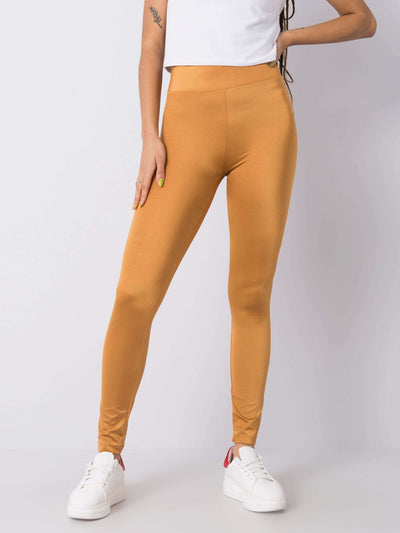 RUE PARIS Złote gładkie legginsy damskie