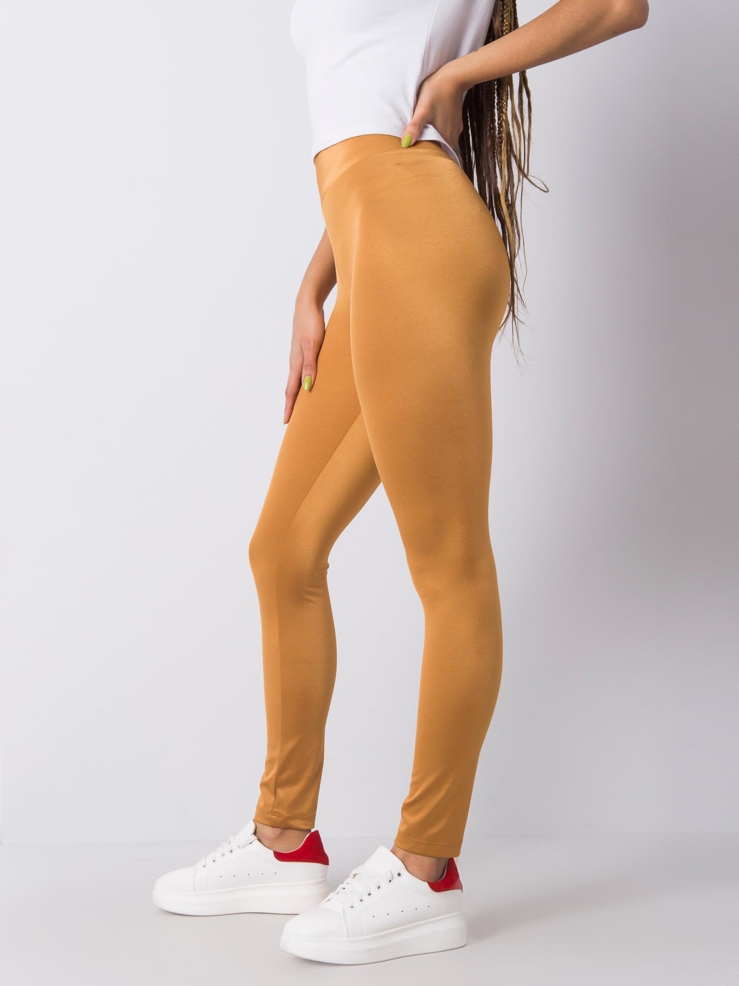 RUE PARIS Złote gładkie legginsy damskie