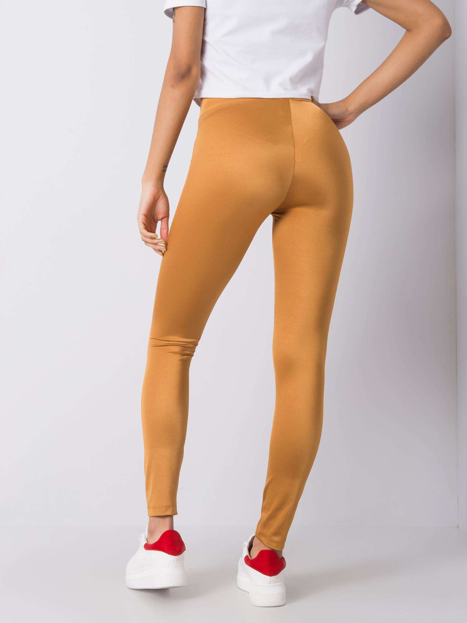 RUE PARIS Złote gładkie legginsy damskie