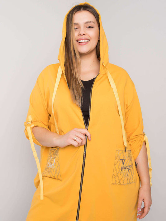 Żółta bluza plus size z kapturem i aplikacjami
