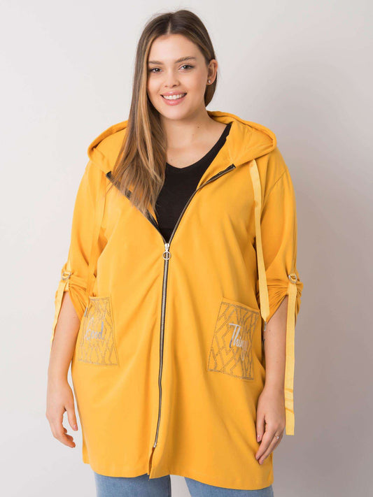 Żółta bluza plus size z kapturem i aplikacjami