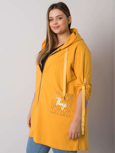 Żółta bluza plus size z kapturem i aplikacjami