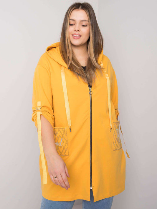 Żółta bluza plus size z kapturem i aplikacjami