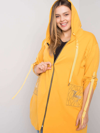 Żółta bluza plus size z kapturem i aplikacjami