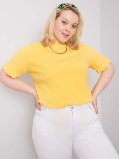 Żółta bluzka plus size w prążek