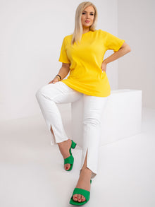 Żółta bluzka plus size w prążek