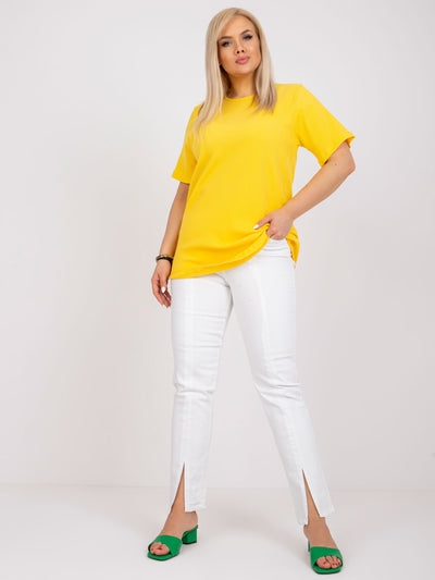 Żółta bluzka plus size w prążek