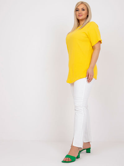 Żółta bluzka plus size w prążek
