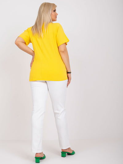 Żółta bluzka plus size w prążek
