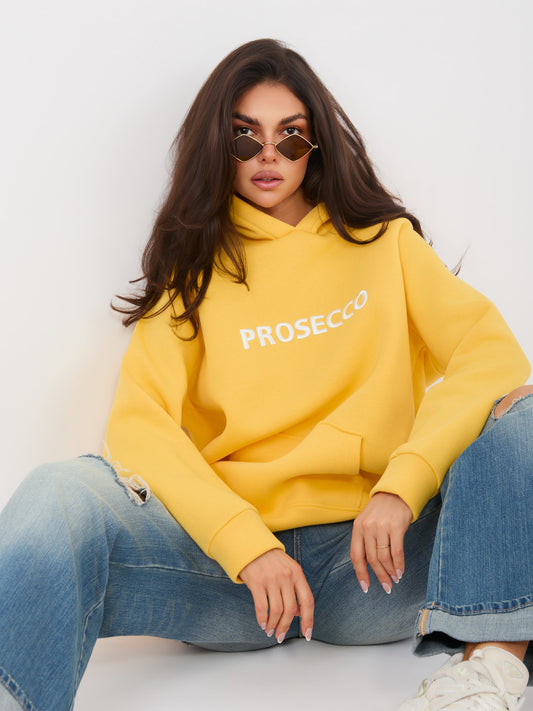 RUE PARIS Żółta bluza oversize z napisem prosecco