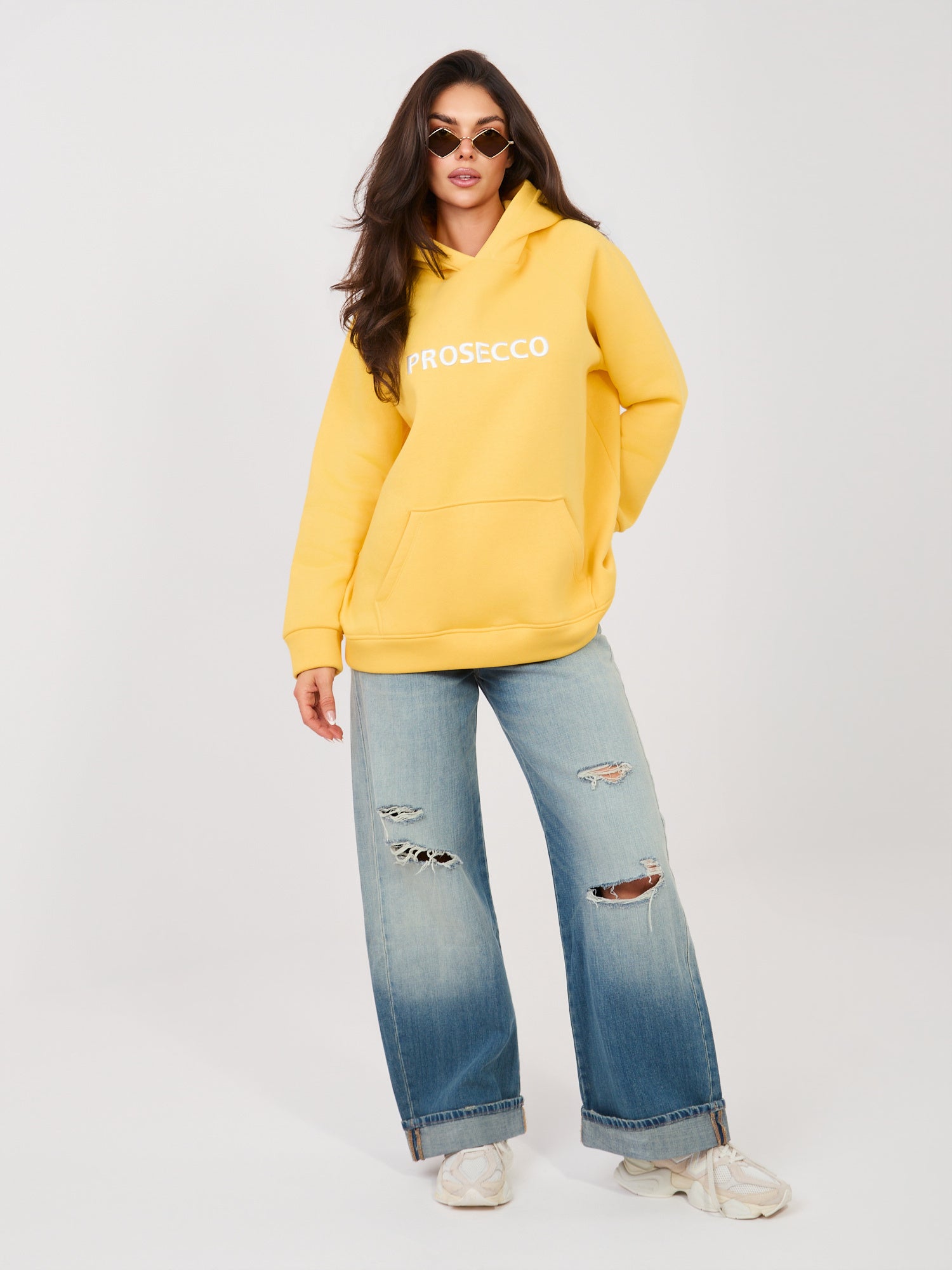 RUE PARIS Żółta bluza oversize z napisem prosecco