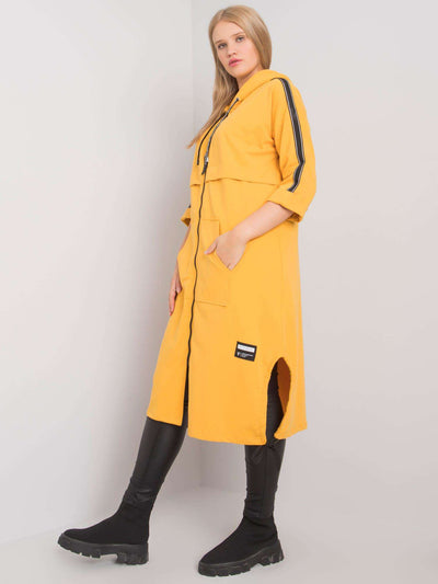 Żółta długa bluza plus size z kapturem